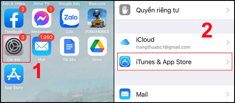 Vào Cài đặt, chọn mục iTunes & App Store.