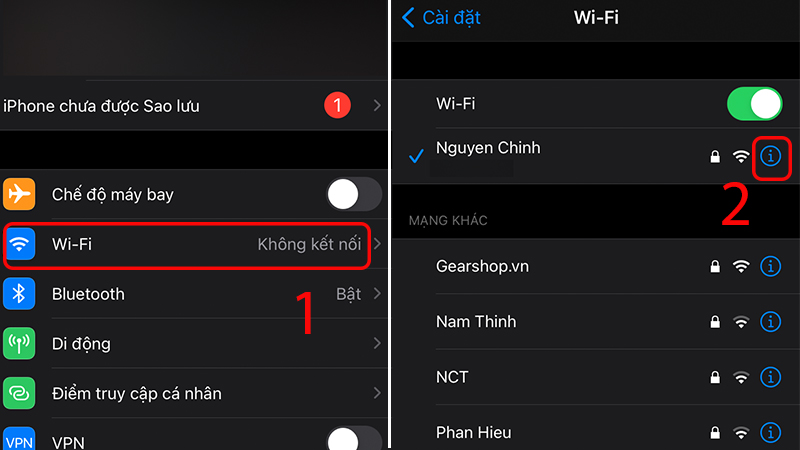 Truy cập vào điểm truy cập WiFi đang kết nối trong phần Cài đặt