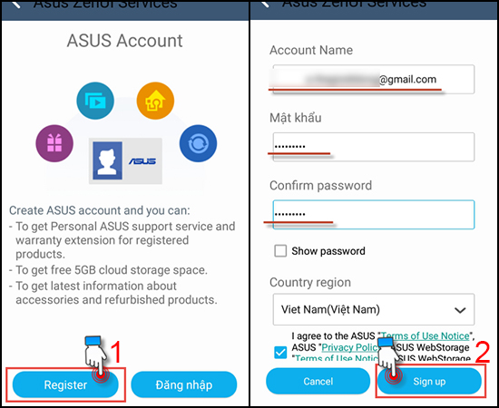 Nhập thông tin đăng ký tài khoản