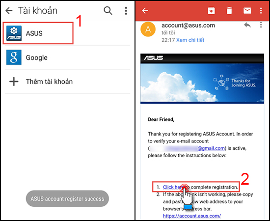 Kích hoạt tài khoản tại link trong Gmail