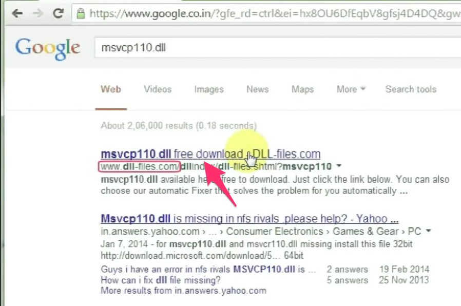Các bạn truy cập vào trang google.com.vn và gõ tìm kiếm Msvcp110.dll. Truy cập vào trang web có tên miền dll-files.com
