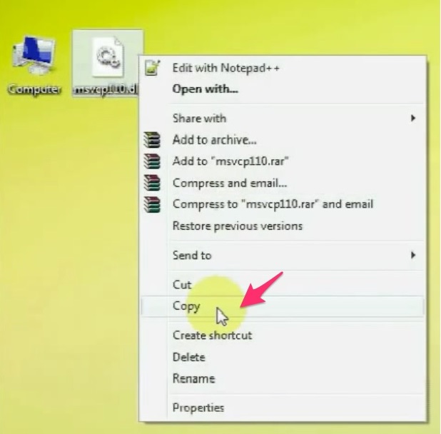 Coppy File Msvcp110.dll và Paste vào đường dẫn : C/Windows/System32