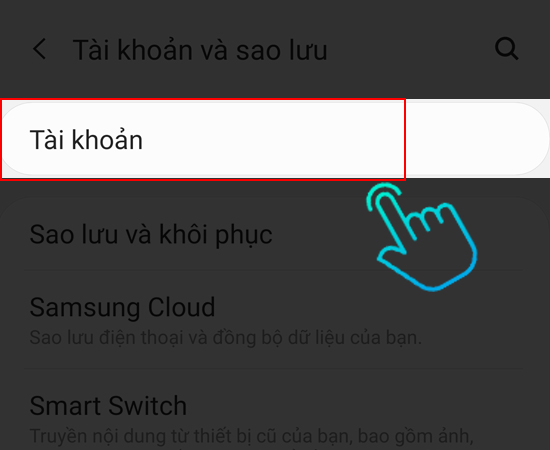 chọn tiếp mục Tài khoản