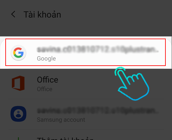 chọn tài khoản cần xóa