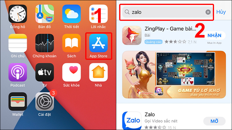 Vào App Store và tìm ứng dụng Zalo