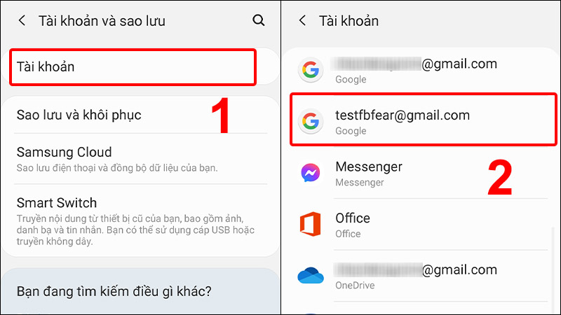 Vào Tài khoản và chọn tài khoản Google muốn đăng xuất