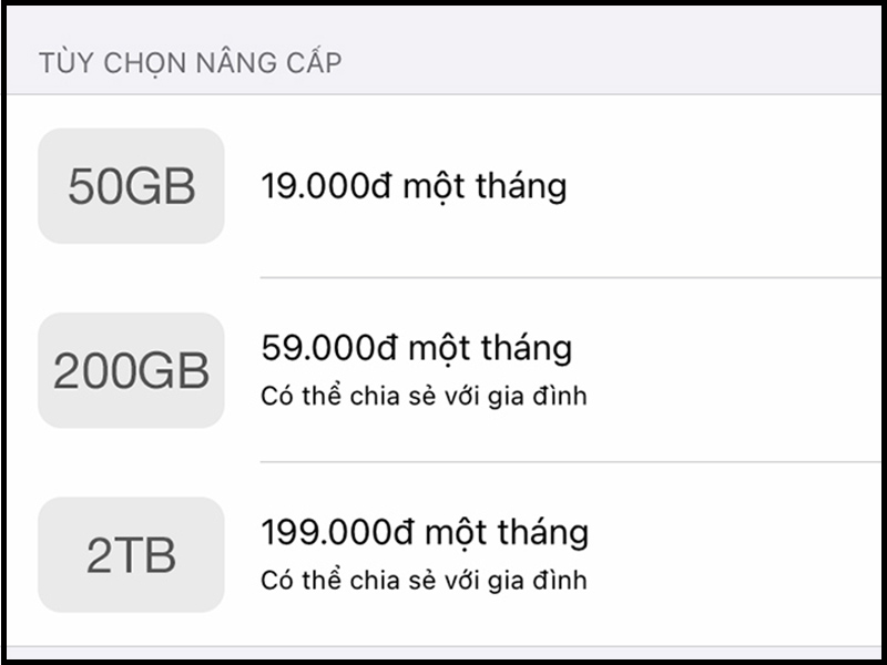 Bạn có thể chọn gói dung lượng phù hợp với nhu cầu của mình