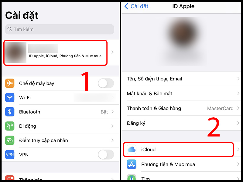 Truy cập vào mục iCloud