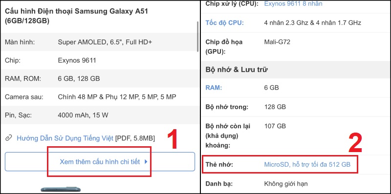 Xem tại mục Bộ nhớ & Lưu trữ