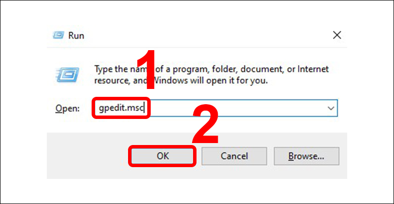 Nhập lệnh gpedit.msc và Enter