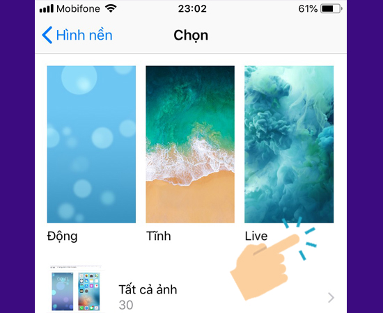chọn vào Live