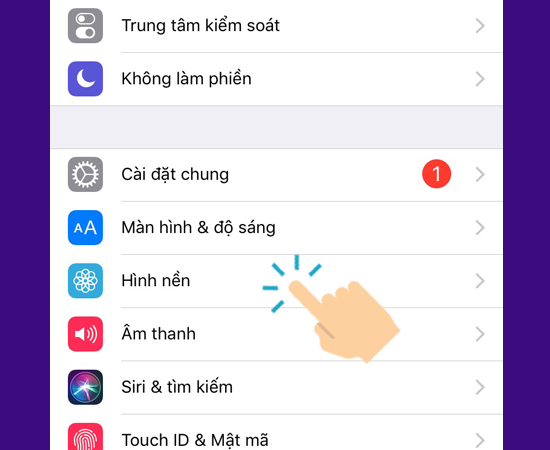Vào Hình nền ở phần Cài đặt