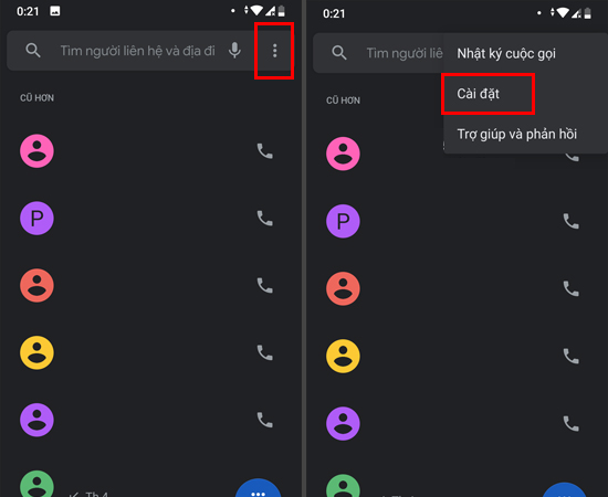 Bước 2: Chọn biểu tượng ba chấm và sau đó chọn tiếp vào mục Cài đặt.