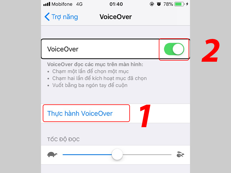 Bật VoiceOver