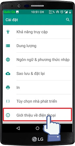 Bạn vào Giới thiệu về điện thoại