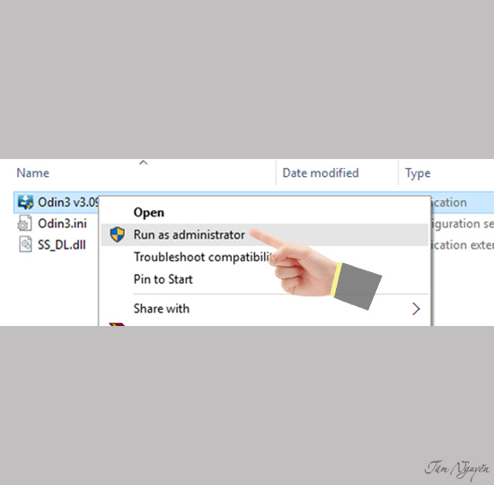 Mở phần mềm Odin 3.09 lên bằng quyền admin