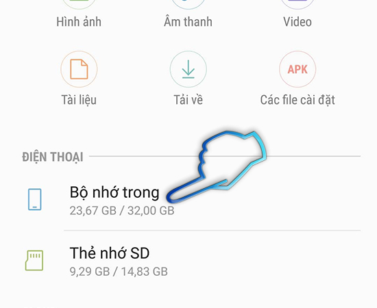 Bước 2 : Chọn bộ nhớ trong.