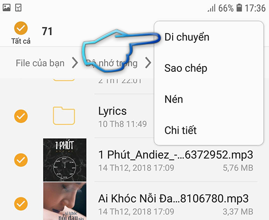 Bước 5 : Bấm vào dấu 3 chấm dọc ở góc phải trên, chọn di chuyển.