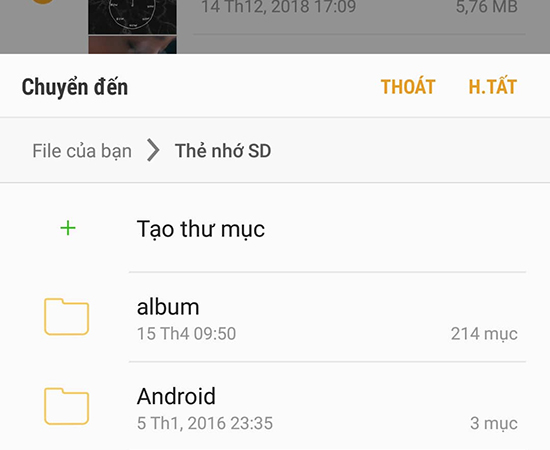 Bước 7 : Tại đây bạn có thẻ tạo thư mục mới hoặc chọn thư mục bạn muốn chuyển đến.