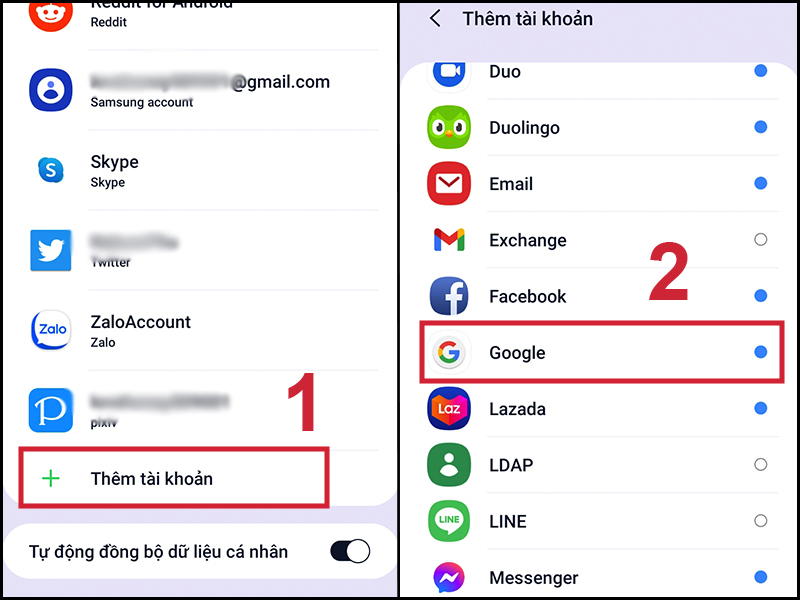 Thêm lại tài khoản Google