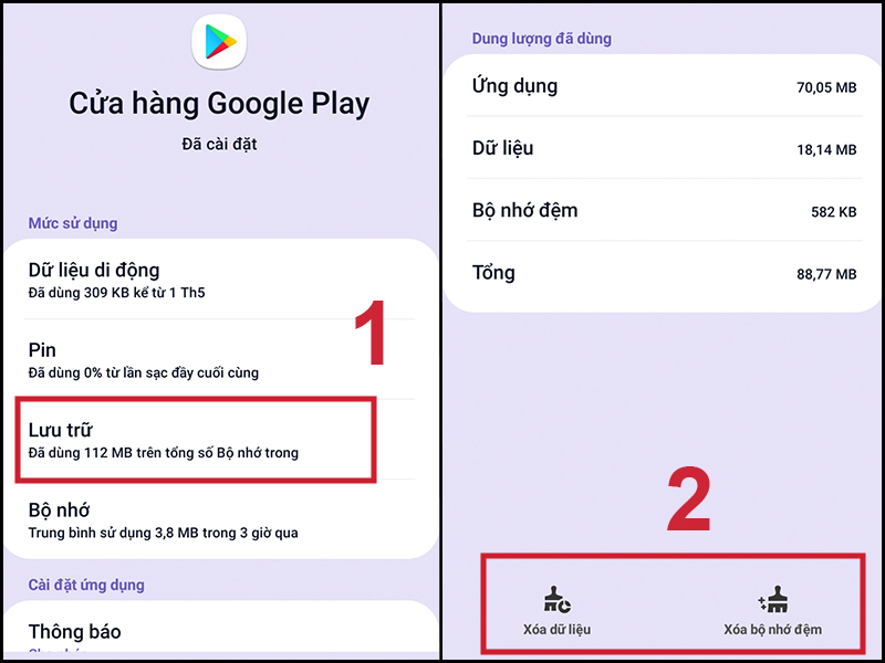 Chọn Xóa dữ liệu và Xóa bộ nhớ đệm