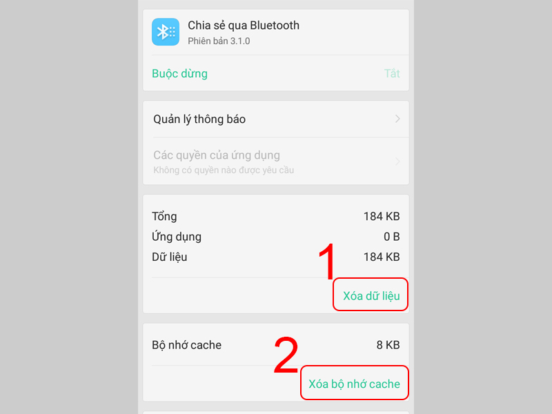 Nhấn vào Xóa dữ liệu và Xóa bộ nhớ cache