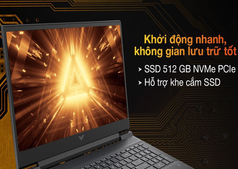 HP Gaming VICTUS 16 e0175AX R5 5600H có không gian lưu trữ lớn lên tới 512 GB