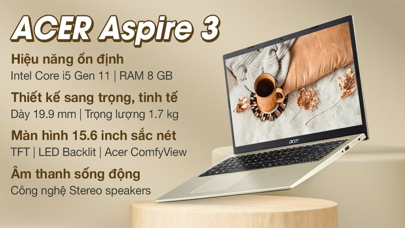 Laptop Acer Aspire 3 A315 với vẻ ngoài cuốn hút