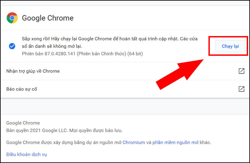 Chọn Chạy lại