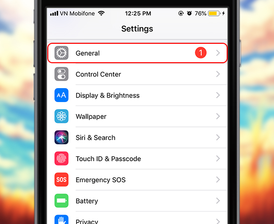 Ngay tại phần Settings các bạn vào General > Accessibility