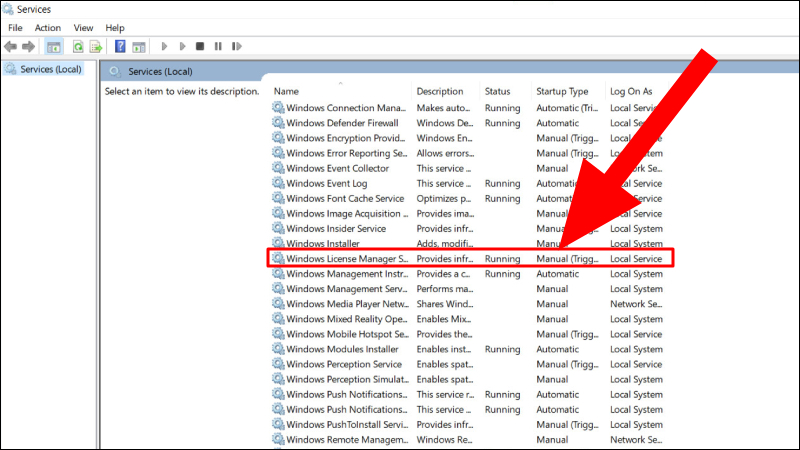 Tìm và chọn mục Windows License Manager Services