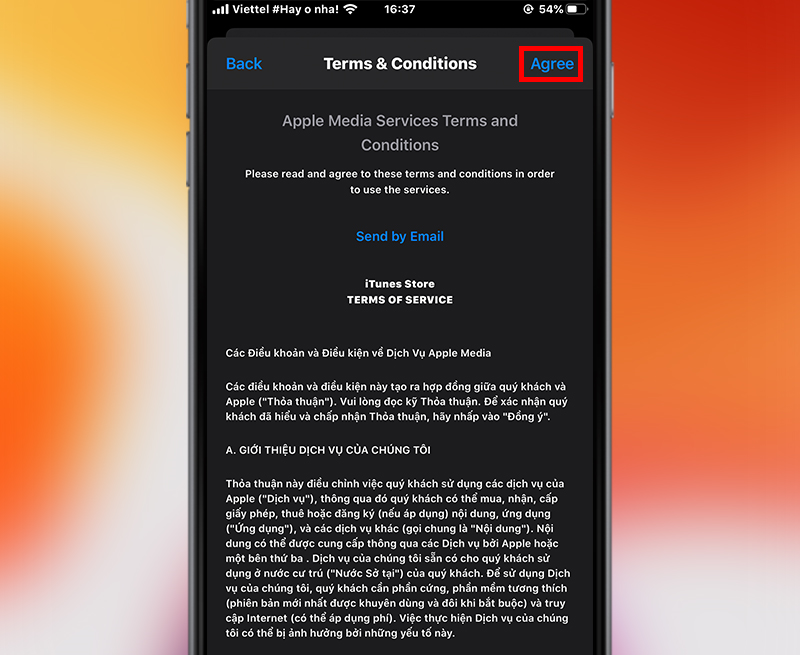 Đồng ý với điều khoản của Apple