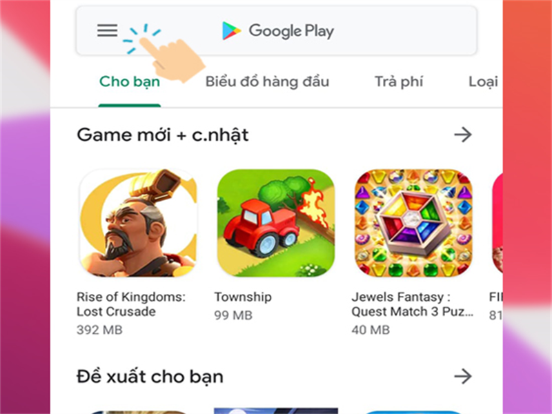 Bước 2: Bạn hãy chọn 3 dấu gạch ngang bên góc trái của màn hình điện thoại.