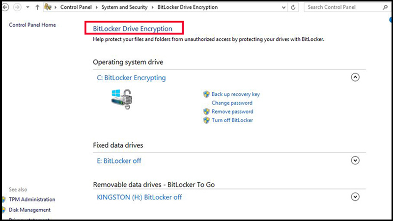 Chọn BitLocker Drive Encryption