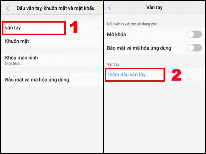Chọn Thêm dấu vân tay
