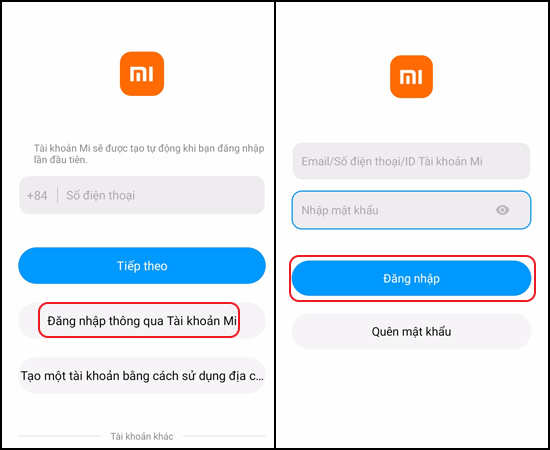 Đăng nhập tài khoản Mi