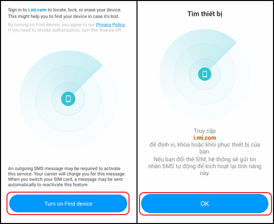 Bật Find device