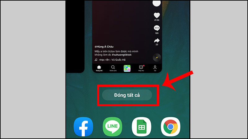 Bạn nhấn Đóng tất cả hoặc Kéo ứng dụng đó lên để tắt.