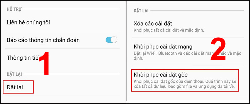 Bước 2: Chọn Đặt lại