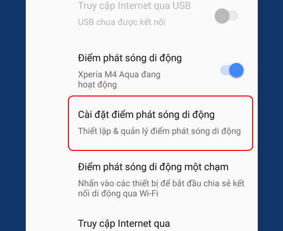 Bước 4: Bạn có thể vào mục Cài đặt điểm phát sóng di động để thiết lập điểm phát của mình.