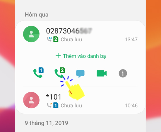 Bước 3: Cuối cùng hãy chọn sim mà bạn muốn thực hiện cuộc gọi.