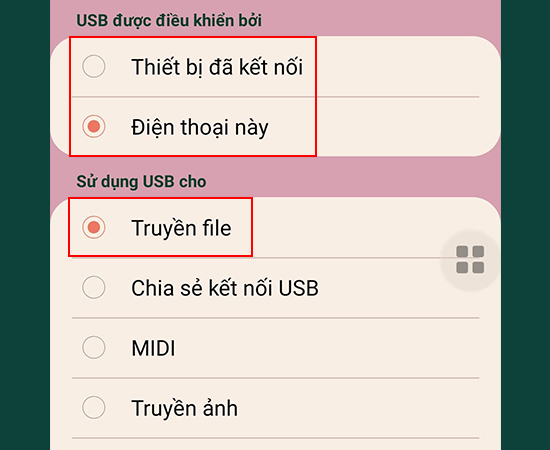 Bước 2: Lựa chọn Thiết bị đã kết nối nếu muốn truyền bằng máy tính hoặc Điện thoại này nếu dùng Samsung để truyền. Sau đó chọn Truyền file.