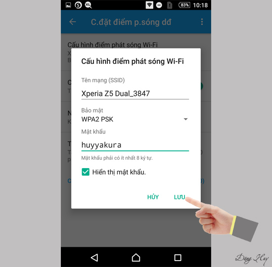 Bước 6: Nhập tên Wifi và mật khẩu muốn đặt , bấm "LƯU".