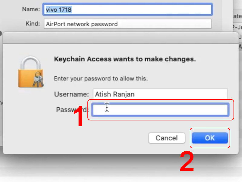  Nhập mật khẩu của Keychain Access