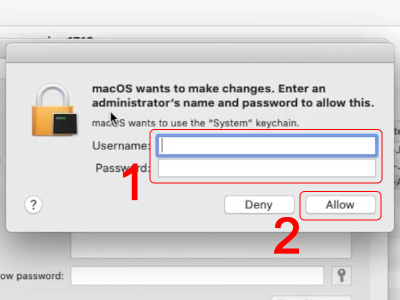 Nhập tên và mật khẩu máy tính của bạn 