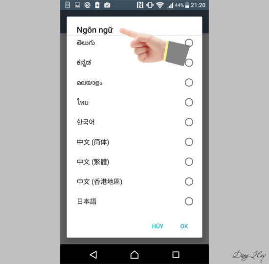 Bước 4: Tìm ngôn ngữ yêu thích và chọn làm ngôn ngữ máy.