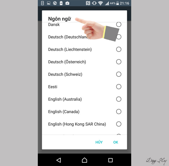Bước 4: Tìm ngôn ngữ yêu thích và chọn làm ngôn ngữ máy.