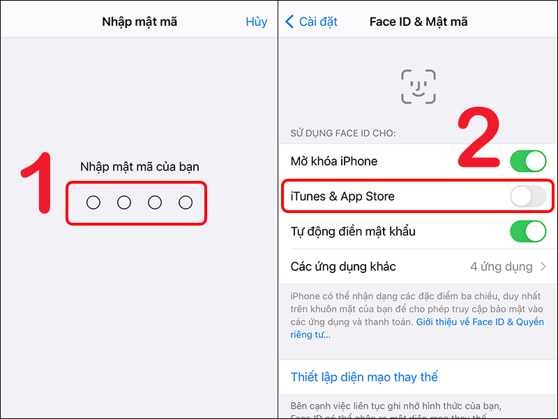 Tắt yêu cầu Face ID trong iTunes & App Store