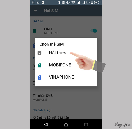 Bước 4: Chọn sim mặc định hoặc luôn hỏi chọn sim khi gửi SMS.