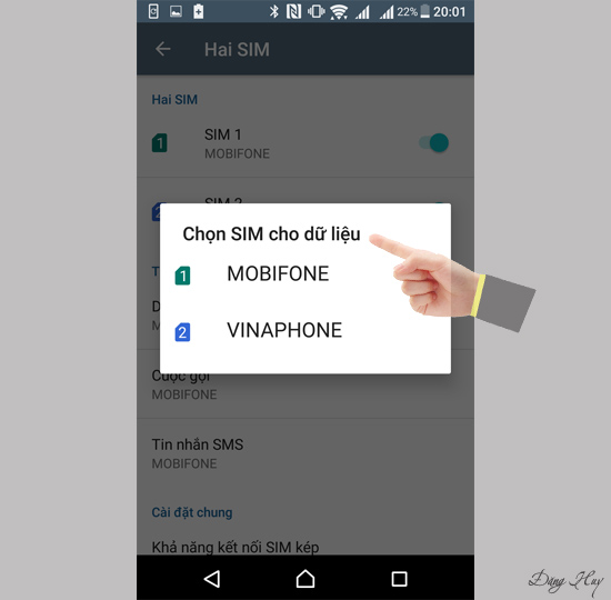 Bước 4: Chọn sim 1 hoặc sim 2 để lên 3G.